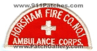 Horsham Fire Co No 1 Ambulance Corps
Thanks to PaulsFirePatches.com for this scan.
Keywords: pennsylvania company number