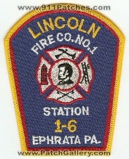 Lincoln Fire Co No 1 Station 1-6
Thanks to PaulsFirePatches.com for this scan.
Keywords: pennsylvania company number ephrata