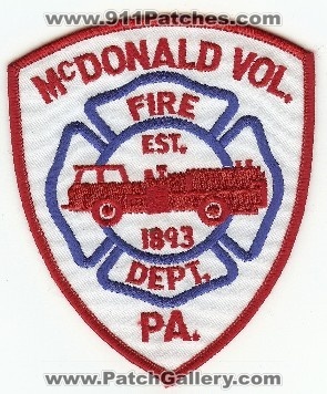 McDonald Vol Fire Dept
Thanks to PaulsFirePatches.com for this scan.
Keywords: pennsylvania volunteer department