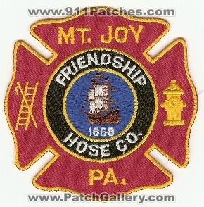 Mount Joy Fire
Thanks to PaulsFirePatches.com for this scan.
Keywords: pennsylvania friendship hose company mt