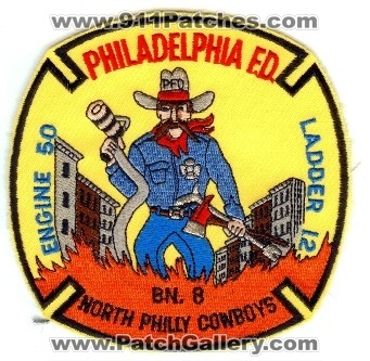 Philadelphia Fire Engine 50 Ladder 12 Battalion 8
Thanks to PaulsFirePatches.com for this scan.
Keywords: pennsylvania department pfd