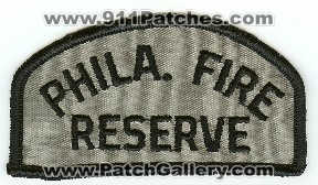 Philadelphia Fire Reserve
Thanks to PaulsFirePatches.com for this scan.
Keywords: pennsylvania pfd