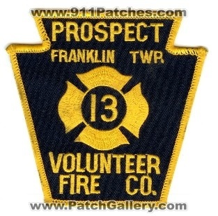 Prospect Volunteer Fire Co 13
Thanks to PaulsFirePatches.com for this scan.
Keywords: pennsylvania company franklin twp township