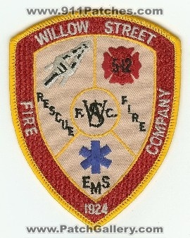 Willow Street Fire Company
Thanks to PaulsFirePatches.com for this scan.
Keywords: pennsylvania rescue ems