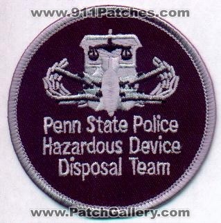 Pennsylvania State University Police Department Hazardous Device Disposal Team (Pennsylvania)
Thanks to EmblemAndPatchSales.com for this scan.
Keywords: dept. eod