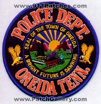 Oneida Police Dept
Thanks to EmblemAndPatchSales.com for this scan.
Keywords: tennessee department