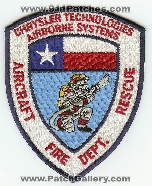 Chrysler Technologies Airborne Systems Aircraft Rescue Fire Dept
Thanks to PaulsFirePatches.com for this scan.
Keywords: texas department cfr arff crash