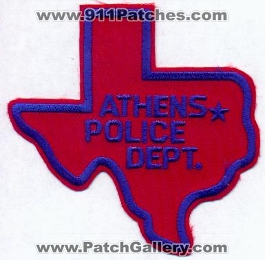 Athens Police Dept
Thanks to EmblemAndPatchSales.com for this scan.
Keywords: texas department