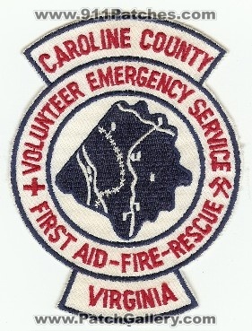 Caroline County Volunteer Emergency Service
Thanks to PaulsFirePatches.com for this scan.
Keywords: virginia first aid rescue fire