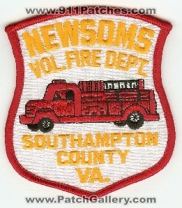 Newsoms Vol Fire Dept
Thanks to PaulsFirePatches.com for this scan.
Keywords: virginia volunteer department southampton county