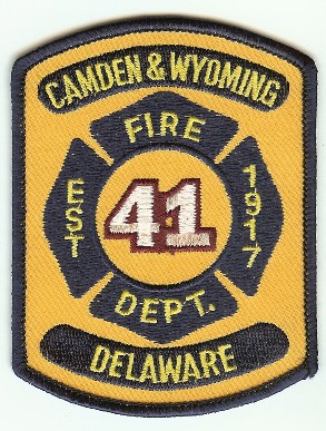 Camden & Wyoming Fire Dept
Thanks to PaulsFirePatches.com for this scan.
Keywords: delaware department 41