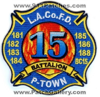 Los Angeles County Fire Department Battalion 15 (California)
Thanks to Paul Howard for this scan.
Keywords: l.a. la co. f.d. fd dept. p-town 181 182 183 184 185 186 188 bc15