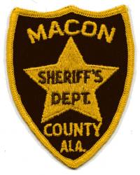 Macon County Sheriff's Dept (Alabama)
Thanks to BensPatchCollection.com for this scan.
Keywords: sheriffs department