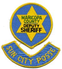 Maricopa County Sheriff Deputy Sun City Posse (Arizona)
Thanks to BensPatchCollection.com for this scan.
