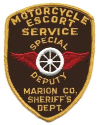 Marion County Sheriff's Dept Motorcycle Escort Service (Alabama)
Thanks to BensPatchCollection.com for this scan.
Keywords: sheriffs department special deputy