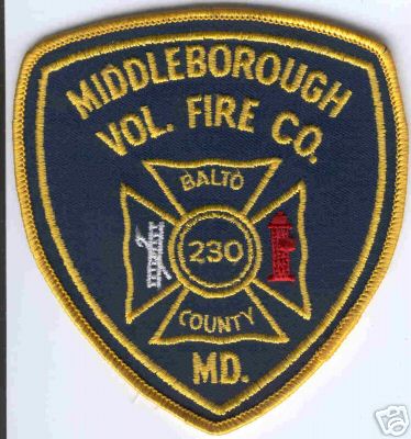 Middleborough Volunteer Fire Company (Maryland)
Thanks to Brent Kimberland for this scan.

Keywords: vol. co. 230 md.