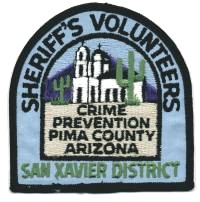 Pima County Sheriff's Volunteers Crime Prevention San Xavier District (Arizona)
Thanks to BensPatchCollection.com for this scan.
Keywords: sheriffs