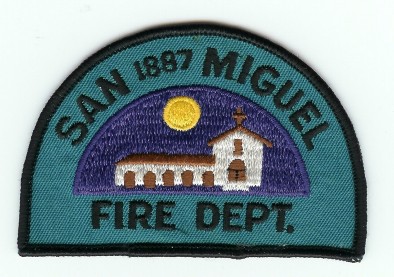 San Miguel Fire Dept
Thanks to PaulsFirePatches.com for this scan.
Keywords: california department