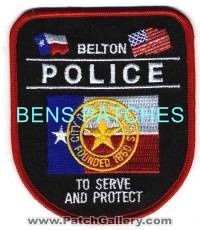 Belton Police (Texas)
Thanks to BensPatchCollection.com for this scan.
Keywords: city of