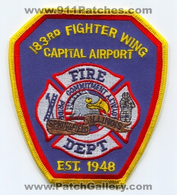 183rd Fighter Wing FW Capital Airport Fire Department USAF Military Patch (Illinois)
Scan By: PatchGallery.com
Keywords: F.W. Dept. Springfield U.S.A.F.