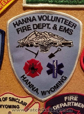 Hanna Volunteer Fire Department and EMS Patch (Wyoming)
Thanks to Jeremiah Herderich for the picture.
Keywords: vol. dept. &