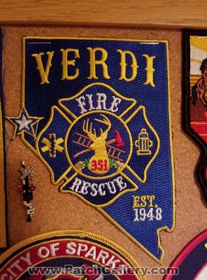 Verdi Fire Rescue Department Patch (Nevada)
Thanks to Jeremiah Herderich for the picture.
Keywords: dept. 351 state shape