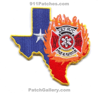 287 R/C Fire and Rescue Department Patch (Texas) (State Shape)
Scan By: PatchGallery.com
[b]Patch Made By: 911Patches.com[/b]
Keywords: rc & dept.