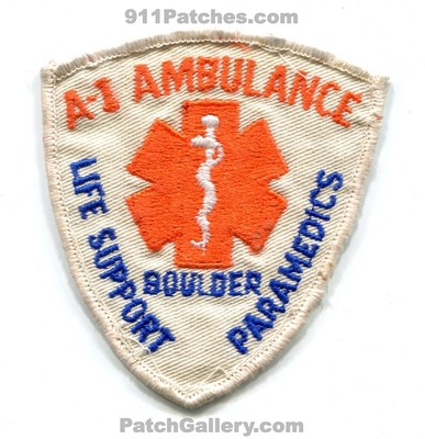 A-1 Ambulance Boulder Life Support Paramedics Patch (Colorado)
[b]Scan From: Our Collection[/b]
Keywords: a1 service inc. ems emt