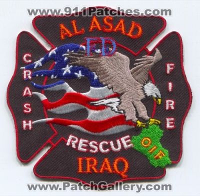 Al Asad Crash Fire Rescue Department Patch (Iraq)
Scan By: PatchGallery.com
Keywords: cfr arff dept.