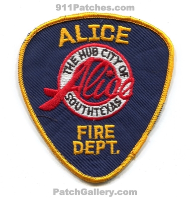 Alice Fire Department Patch (Texas)
Scan By: PatchGallery.com
Keywords: dept. the hub city of south