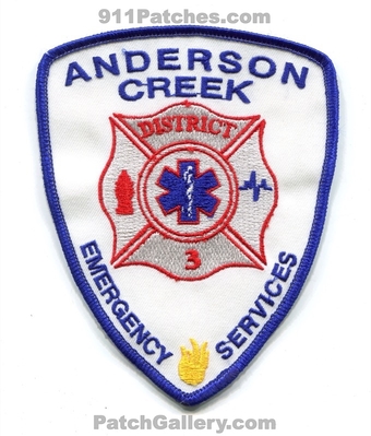 Anderson Creek Fire Department District 3 Emergency Services Patch (North Carolina)
Scan By: PatchGallery.com
Keywords: dept. dist. ems