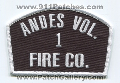 Andes Volunteer Fire Company 1 Patch (New York)
Scan By: PatchGallery.com
Keywords: vol. co. department dept.