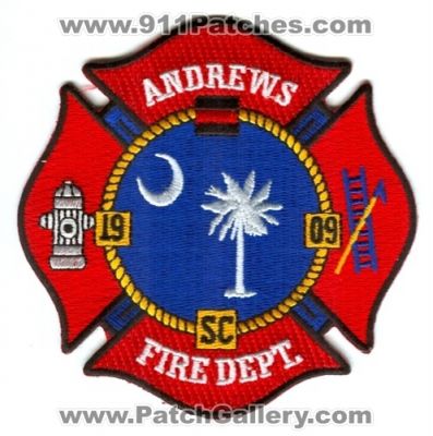Andrews Fire Department Patch (South Carolina)
[b]Scan From: Our Collection[/b]
[b]Patch Made By: 911Patches.com[/b]
Keywords: dept. sc