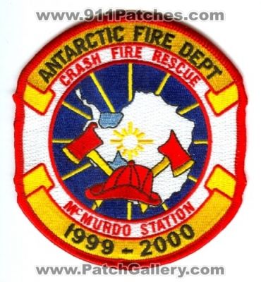 Antarctic Fire Department McMurdo Station Crash Fire Rescue Patch (Antarctica)
Scan By: PatchGallery.com
Keywords: dept. cfr arff airport aircraft firefighter firefighting