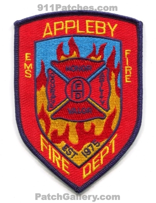 Appleby Fire Department Patch (Texas)
Scan By: PatchGallery.com
Keywords: dept. ems honor valor courage ability est 1975
