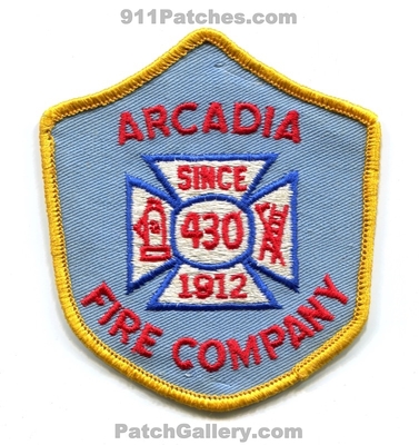 Arcadia Fire Company 430 Patch (Maryland)
Scan By: PatchGallery.com
Keywords: co. department dept. since 1912