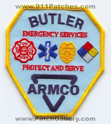 Armco Steel Corporation Butler Emergency Services Patch (Pennsylvania)
Scan By: PatchGallery.com
Keywords: corp. plant industrial fire rescue department dept. ems police security hazmat haz-mat