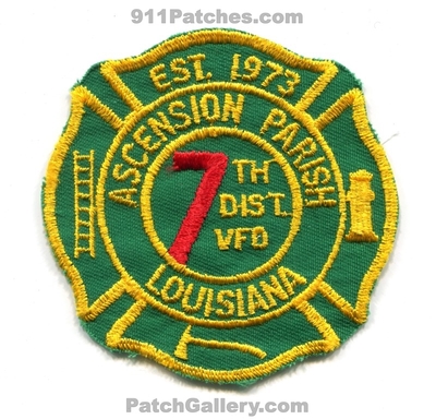 Ascension Parish 7th District Volunteer Fire Department Patch (Louisiana)
Scan By: PatchGallery.com
Keywords: dist. vol. dept. cfd est. 1973