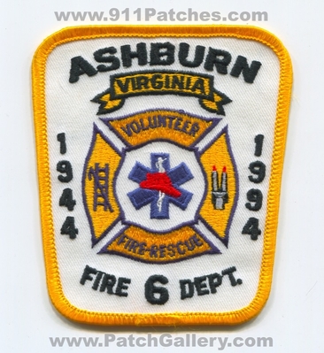 Ashburn Volunteer Fire Rescue Department 6 50 Years Patch (Virginia)
Scan By: PatchGallery.com
Keywords: vol. dept. 1944 1994