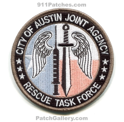 Austin Joint Agency Rescue Task Force EMS Patch (Texas)
Scan By: PatchGallery.com
[b]Patch Made By: 911Patches.com[/b]
Keywords: travis county co. fire police department dept. sheriffs office
