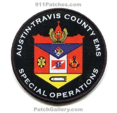 Austin Travis County EMS Special Operations Patch (Texas)
Scan By: PatchGallery.com
[b]Patch Made By: 911Patches.com[/b]
Keywords: co. ambulance emt paramedic