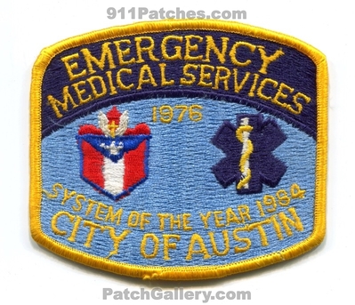 Austin Emergency Medical Services EMS Patch (Texas)
Scan By: PatchGallery.com
Keywords: ambulance emt paramedic 1976 system of the year 1984 city of