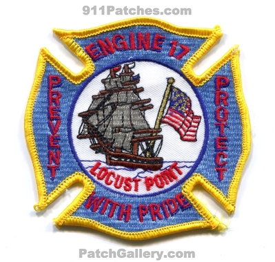 Baltimore City Fire Department Engine 17 Patch (Maryland)
Scan By: PatchGallery.com
Keywords: dept. bcfd b.c.f.d. company co. station locust point prevent protect with pride