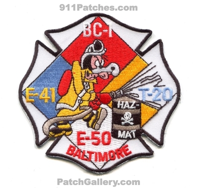 Baltimore City Fire Department Engine 41 Engine 50 Truck 20 Battalion Chief 1 HazMat Patch (Maryland)
Scan By: PatchGallery.com
Keywords: dept. bcfd b.c.f.d. company co. station e-41 e-50 t-20 bc-1 haz-mat hazardous materials