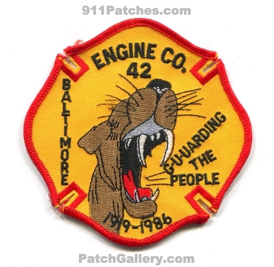 Baltimore City Fire Department Engine 42 Patch (Maryland)
Scan By: PatchGallery.com
Keywords: bcfd b.c.f.d. dept. company co. station guuarding the people 1919-1986