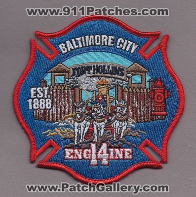 Baltimore City Fire Department Engine 14 (Maryland)
Thanks to PaulsFirePatches.com for this scan.
Keywords: dept. bcfd fort ft. hollins