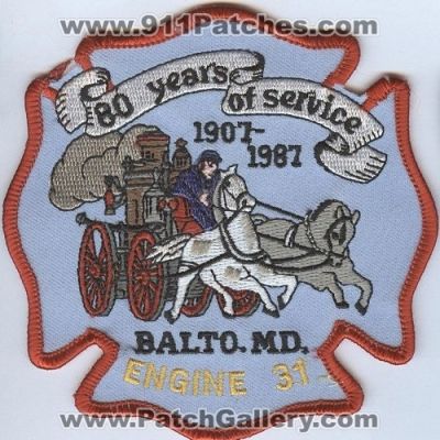 Baltimore City Fire Department Engine 31 80 Years of Service (Maryland)
Thanks to Brent Kimberland for this scan.
Keywords: dept. balto. md.