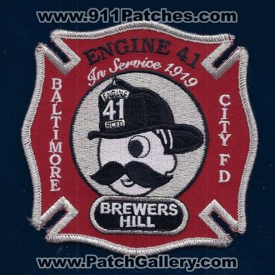 Baltimore City Fire Department Engine 41 (Maryland)
Thanks to PaulsFirePatches.com for this scan.
Keywords: dept. bcfd brewers hills