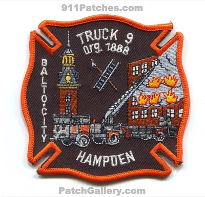 Baltimore City Fire Department Truck 9 Patch (Maryland)
Scan By: PatchGallery.com
Keywords: bcfd b.c.f.d. dept. company co. station hampden org. 1888
