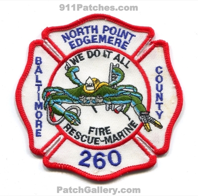 Baltimore County Fire Department Station 260 North Point Edgemere Patch (Maryland)
Scan By: PatchGallery.com
Keywords: co. dept. balto. we do it all rescue marine crab
